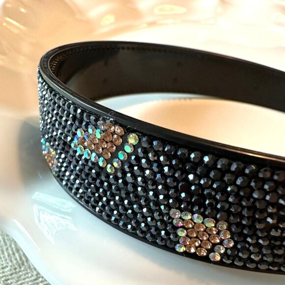 Navy Rhinestone-Studded Headband With Brown Leopard Print Accent NWOT - Picture 3 of 4